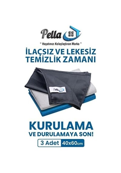 Pella- Orijinal Pella- Mikrofiber Temizlik Bezi 2x 3'lü Paket Toplam 6 Adet Mavi,gri,füme Belirtilmemiş