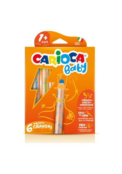 Carioca 3 In 1&Quot; Jumbo Bebek Ahşap Gövdeli Boya Kalemi 6'Lı (Kalemtraş Hediyeli)