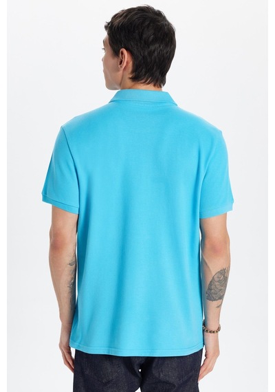 Tudors Erkek Slim Fit Dar Kesim %100 Pamuk Mavi Polo Yaka Tişört-32725 Toz Mavisi Mavi