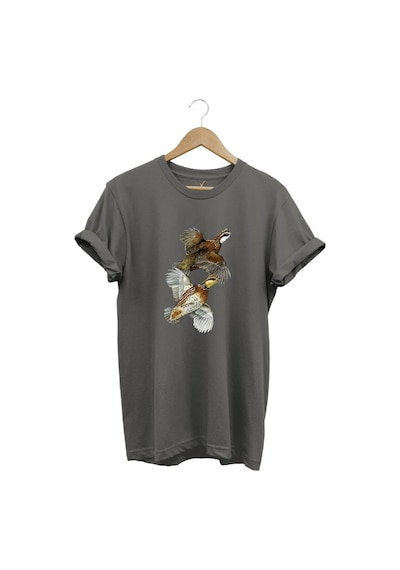 Avcılık Hunter Keklik Kuşları Tasarımlı %100 Pamuk Regular Fit Gri T-shirt Antrasit