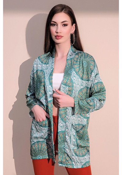 WeShaya Kadın Yeşil Etnik Desen Yeni Moda Saten Çift Cepli Salaş Kimono Ceket - Tesettüre Uygun Yeşil WeShaya Kadın Yeşil Etnik Desen Yeni Moda Saten Çift Cepli Salaş Kimono Ceket - Tesettüre Uygun Yeşil