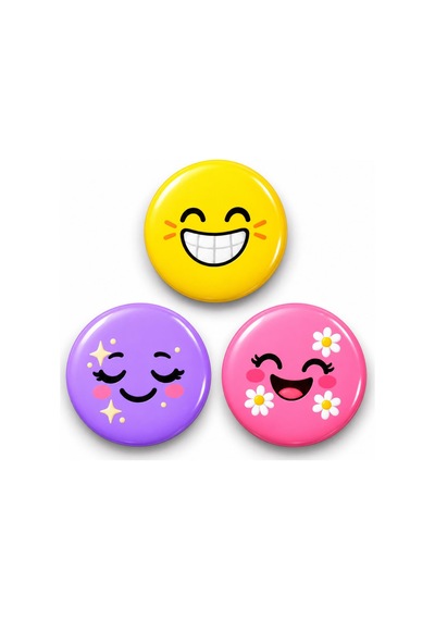 Smiley Gülüş Ve Çiçekler - 3 Lü 58mm Rozet Seti Çok Renkli