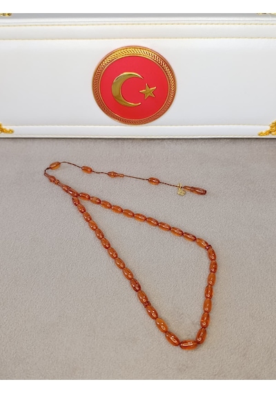 Ateş Kehribar Tesbih Hareli Amber Renk Halil Koçak Usta Yapımı