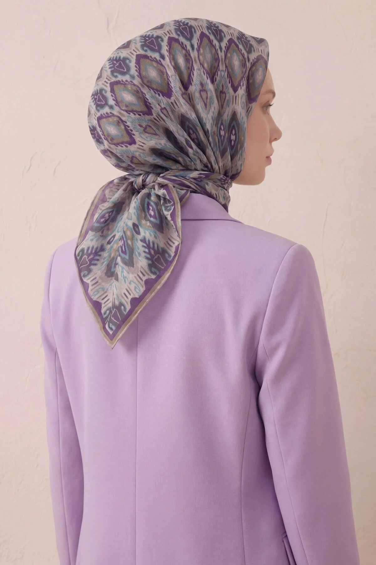 Silk Home Pamuk Karışımlı Soft Eşarp Baklava Desen Krem 90x90