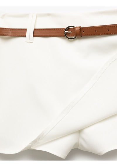 Koton Gabardin Kumaş Kemerli Mini Şort Etek Kırık Beyaz 5sak40126ew Ekru