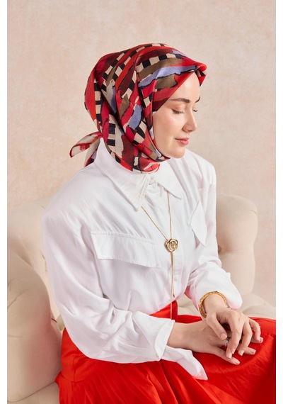 Silk Home Twill İpek Eşarp Şerit Bordo Çok Renkli