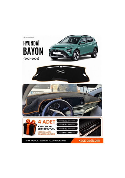 Hyundai Bayon 2021-2026 Uyumlu Torpido Örtüsü, Torpido Kılıfı - Siyah-kahverengi - Hu012