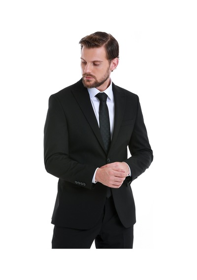 Hatemoğlu Siyah Slim Fit Sivri Yaka Takım Elbise