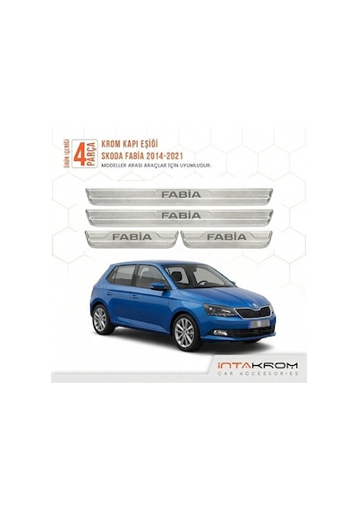 Skoda Fabia 2014-2021 Uyumlu Satine Krom Kapı Koruma Eşiği 4 Parç