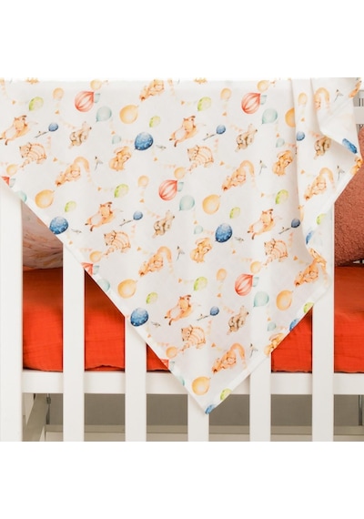 Organik Pamuk, Balonlu Sincap Desenli Müslin Bebek Örtüsü