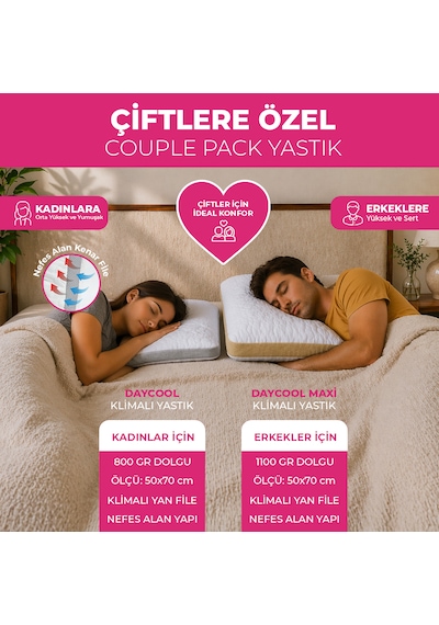 Couple Pack Klimalı Yastık 2 Adet - Çift Yastığı - Klimalı Yastık - Daycool Serisi Beyaz
