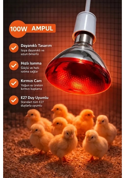 Zenvia 100w Isıtıcı Ampul Kırmızı Isı Lambası Civciv Kümes Kuluçka E27 Duy Isıtma Ampulü Znv2026 Belirtilmemiş