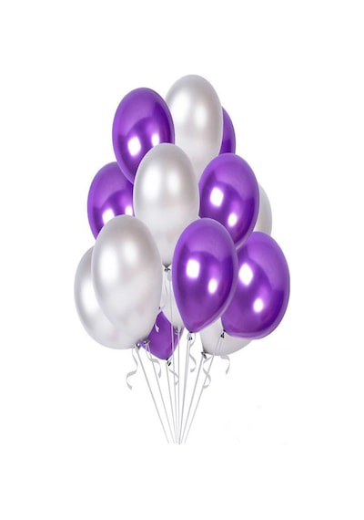 25 Adet Metalik Sedefli Mor-Gri Karışık Balon Helyumla Uçan