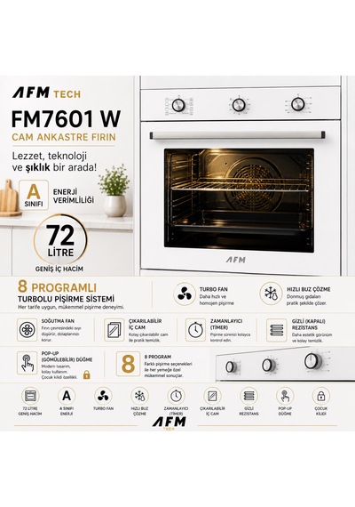 Eminçelik Ve AFM Tech Bueno Turbolu 12 226 - FM7601 - FM3401W Beyaz Cam Ankastre Set