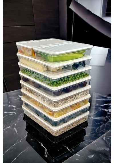 10'lu Fitbox Set Hava Geçirmez Buzluk Ve Buzdolabı Düzenleyici Set Gri Kapak