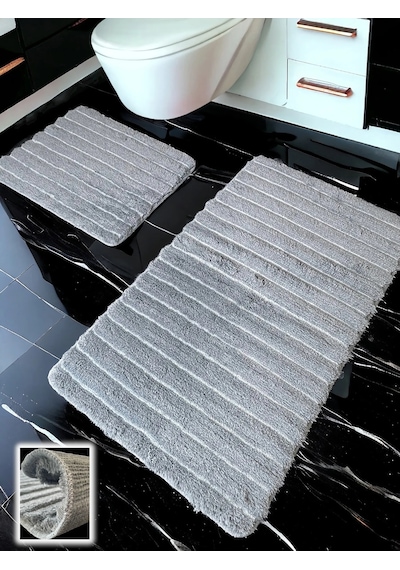 Shalta Koyu Gri 2li Banyo Paspası 60x100 50x60 Cm Koyu Gri