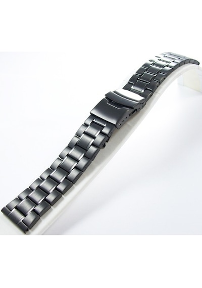 22Mm Siyah Metal Saat Kordonu Çelik Kolçak 1.Kalite Kayış Şeritli