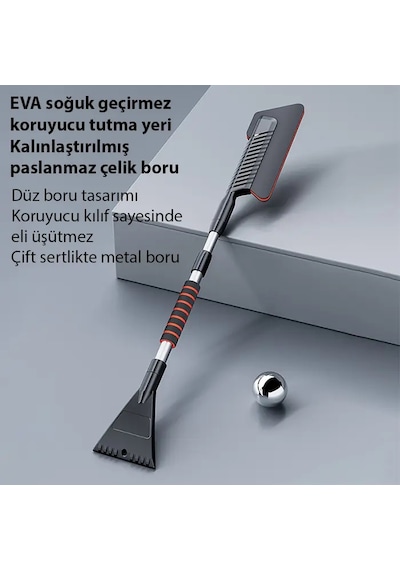 Ally Araba Kar Fırçası Kar Küreği Teleskopik Döndürülebilir Araç Kar Fırçası- 5775 Gri
