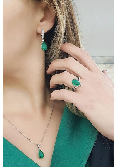 Sky Diamond Green Creative Rubies Zümrüt Set Takım Gümüş