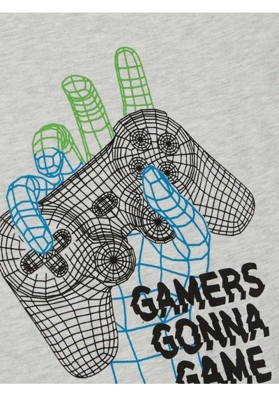 Breeze Erkek Çocuk Pamuklu Gamers Gonna Yarım Kol Tshirt-14614 Gri