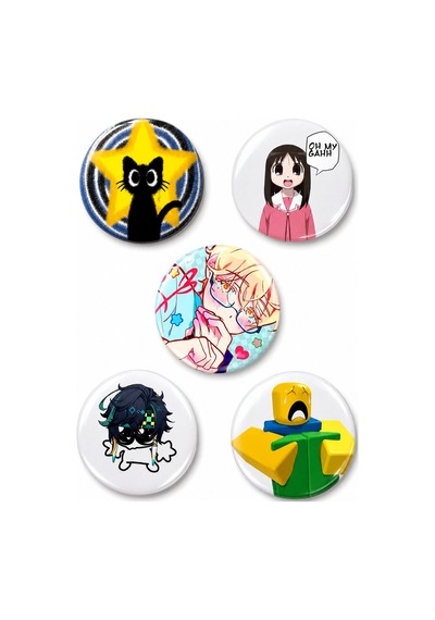 Trend-18-15'li Yeşil Anime Kawaii Rozet Seti Karakter Desenli Pop Art Pin Çok Renkli