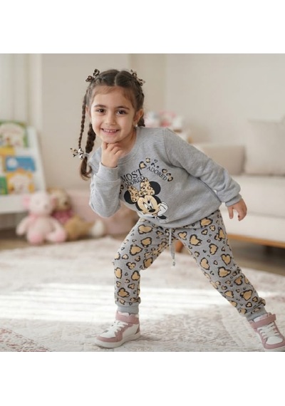 Zelhanbrand Kız Çocuk Mini Mause Desenli Eşofman Takımı Açık Gri