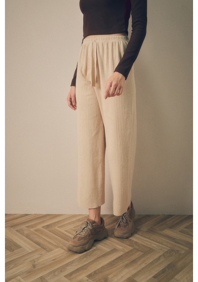 Fullamoda Basic Fitilli Beli Lastikli Pantolon 25kgb7155205438-bej 25KGB7155205438-Bej