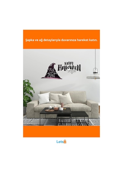 Happy Halloween Temalı Eğlenceli Duvar Stickerı 57 Cm X 24 Cm Çok Renkli