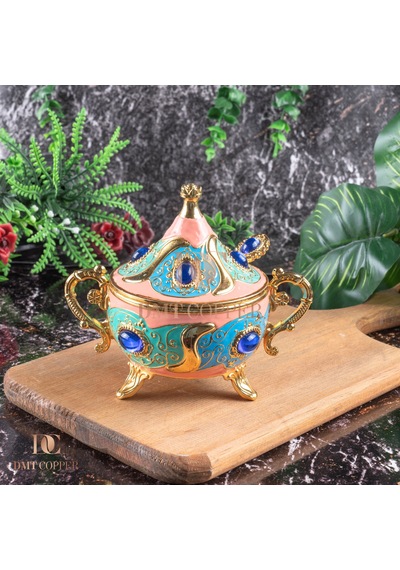 Dmt Copper Home Gaziantep Renkli Zamak Şekerlik Kase Yükseklik 11 Cm Genişlik 13 Cm& Kaşık Dahil