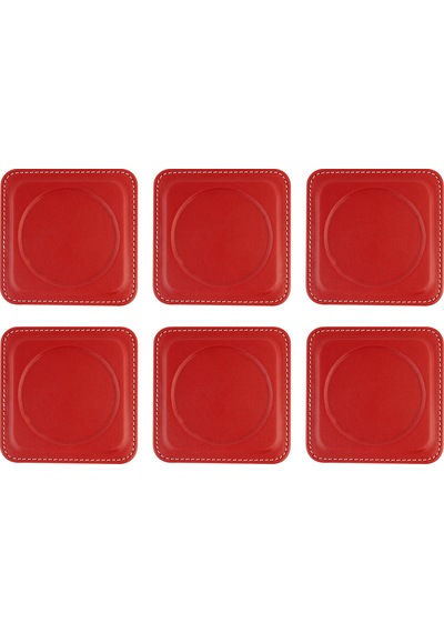 Bardak Altlığı,6 Lı Set,masaüstü Yuvarlak Cup Coaster,vegan Suni Deri,11x11 Cm.,kırmızı Kırmızı