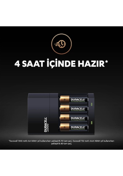 Duracell CEF 14 Pil Şarj Cihazı + 1300 mAh AA 2'li + 750 mAh AAA 2'li Şarj Edilebilir Pil