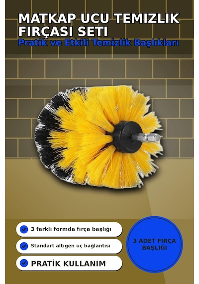 Yuvarlak Kafalı 3 Parça Matkap Temizlik Fırçası Seti Banyo Mutfak Araba Koltuk Bx-313450 Diğer