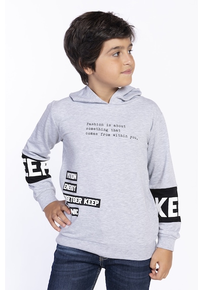 Toontoy Kids Toontoy Erkek Çocuk Kapşonlu Kolları Garnili Sweatshirt Gri Melanj