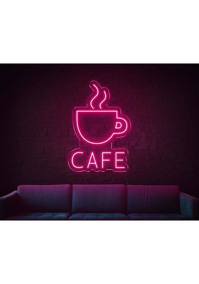 Cafe Yazılı Ve Şekilli Neon Tabela Pembe