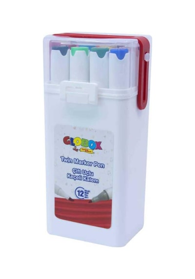 Globox Twin Marker Set Çift Uçlu Keçeli Kalem 12 Renk Plastik Çantalı