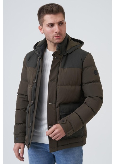 White Stone San Antonio 58167 Slim Fit Kapüşonlu Kaban Haki-Haki