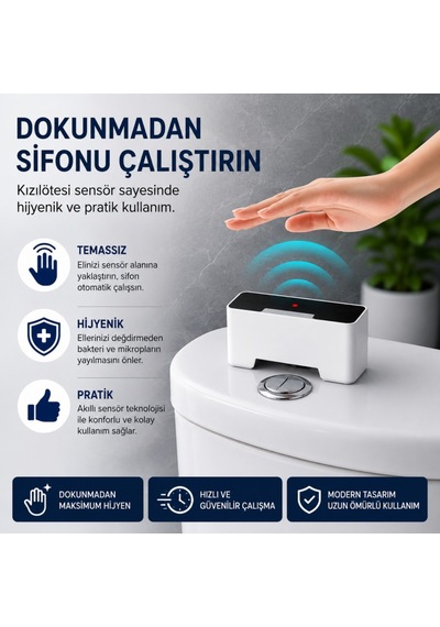 Polham Kızılötesi Sensörlü Otomatik Sifon Aparatı Temassız Kullanım, Suya Dayanıklı, 1200mah Şarjlı Beyaz
