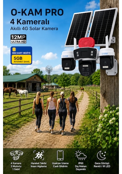 O-kam 4075 12mp 10x Zoom 4 Lens 3 Ekran 4g Solar Kamera 5gb İnternet