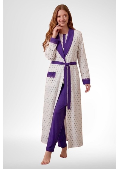 Mecit Pijama Mecit 6360 Mor Kadın Sabahlık Pijama Gecelik Set