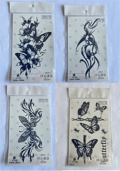 Kelebekler 4 Adet Birden 3 Hafta Kalıcı Geçici Yapıştırma Dövme 18x11 Cm