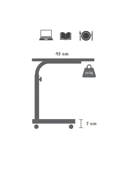 Yükseklik Ayarlı Zigon Dikey Sehpa Atlantik Çam Beyaz - 45x40 Oval Kenar Tekerlekli