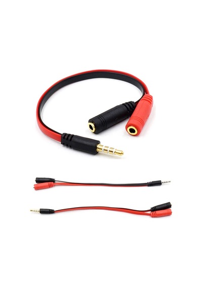 4 Boğumlu 3.5mm Stereo Kulaklık Mikrofon Ayırıcı Silim Yassı Y Kablo 19 Cm