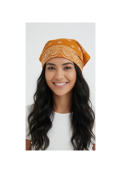 Mollycrush Unisex Turuncu Şal Desenli Bandana Günlük Saç Aksesuarı, Boyunluk Ve Outdoor Fular Turuncu