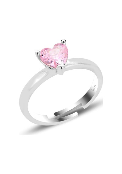 Söğütlü Silver Gümüş Rodyumlu Pembe Taşlı Brilliant Ayarlamalı Kalp Yüzük
