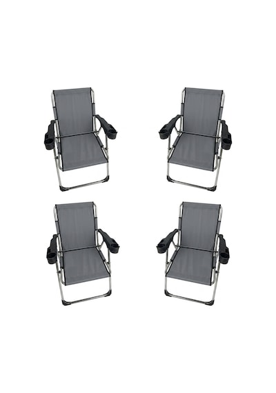 Metallica Concept Lüx Krom 4 Adet Kamp Sandalyesi Katlanır Üç Katlı Bardaklıklı Piknik Sandalysi 140 Kg Taşıma Kapasiteli Gri