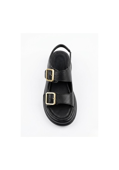 Giamgia Store Kadın Siyah İki Bantlı Kalın Taban Rahat Günlük Sandalet-2357
