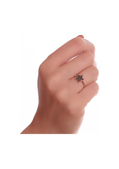 Kuyumcudukkani Elişi Yıldız Şekilli Taşlı Yüzük-10328-r-blk Rose Gold