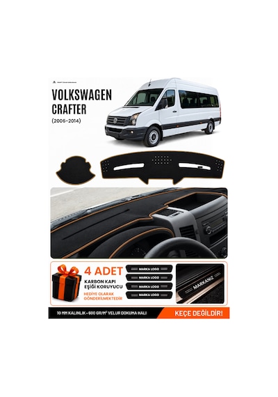 Volkswagen Crafter 2006-2014 Uyumlu Torpido Örtüsü, Torpido Kılıfı - Siyah-kahverengi - Mb020