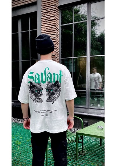 Oversize Baskılı Bisiklet Yaka T-shirt Beyaz