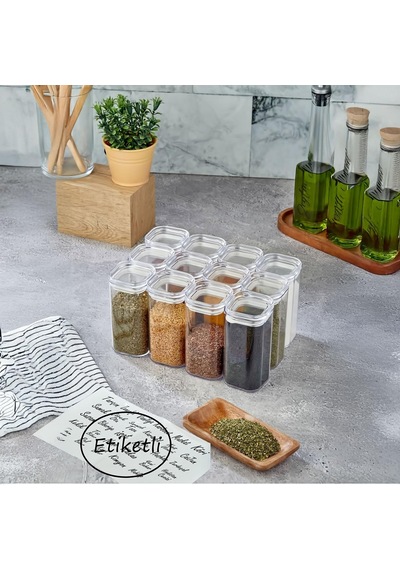 Deconox 6'lı Akrilik Vakum Kapaklı Baharatlık Seti, 300ml Sızdırmaz Contalı Ve Etiket Hediyeli Erzak Saklama Kabı, Kırılmaya Dayanıklı Şeffaf Mutfak Düzenleyici 7009